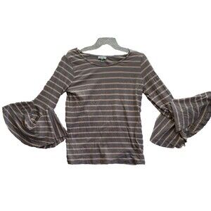 Susina T-Shirt size Small Blue White Striped Bell Long Sleeve Soft Casual